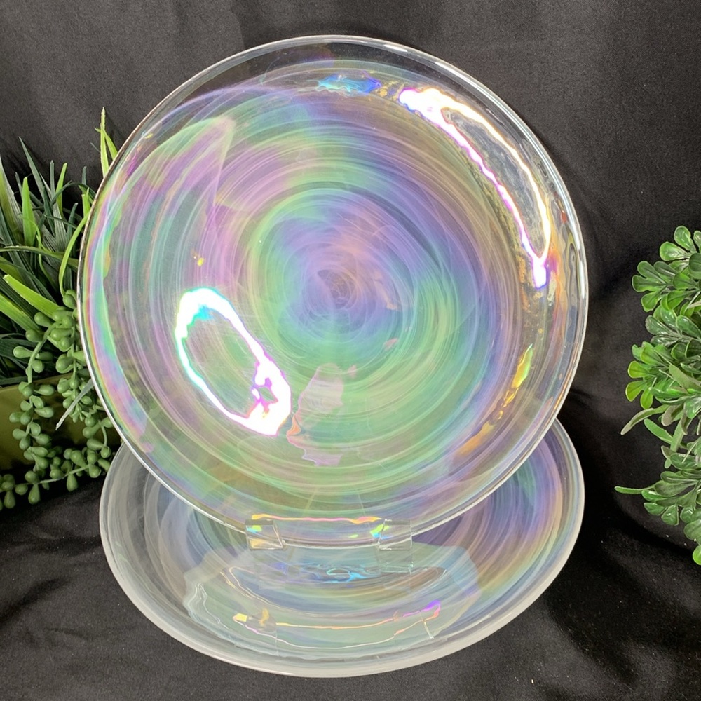 Set of 2 Artistic Accents Iridescent swirl glass 10 3/4” dinner plates
